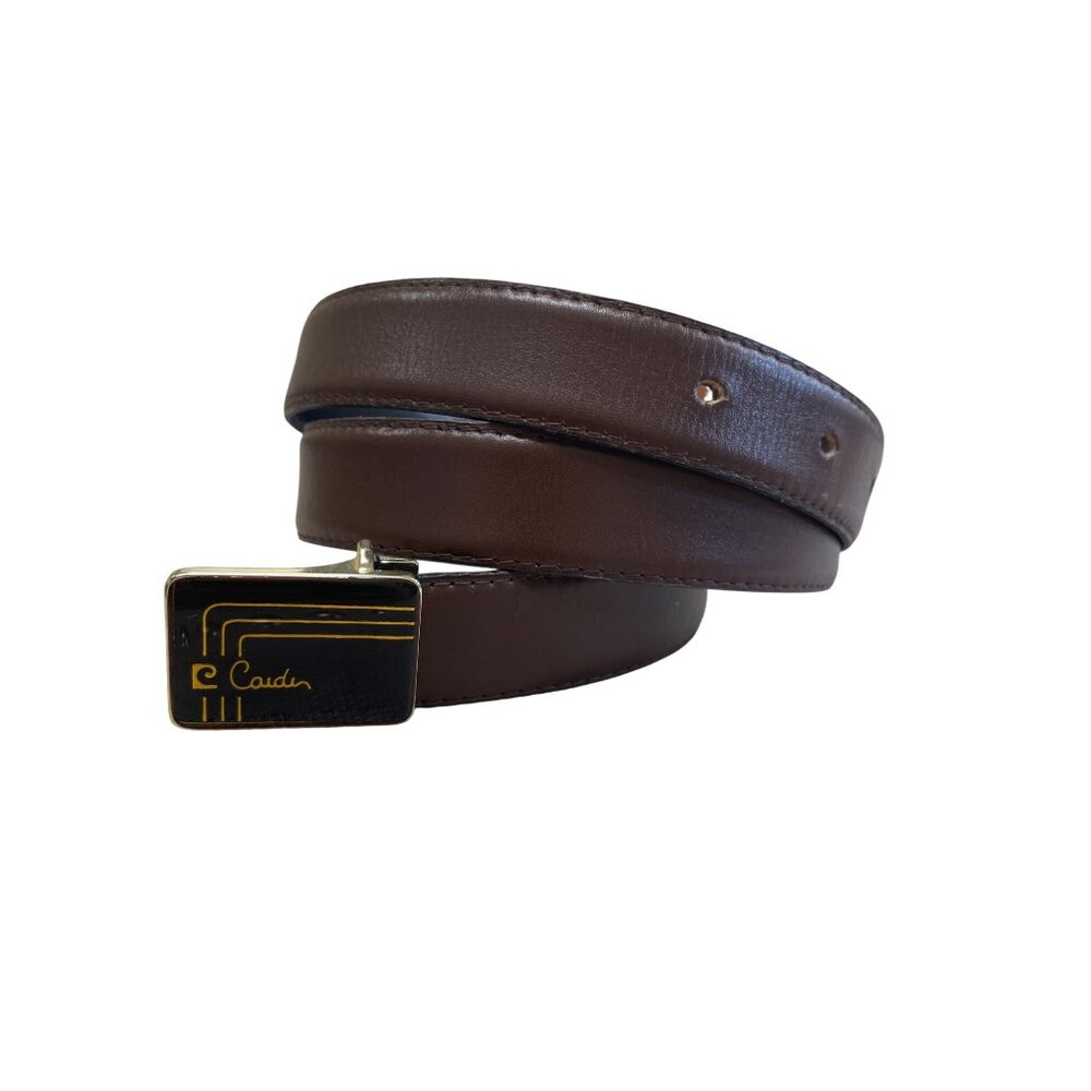 Pierre Cardin Mens Brown Leather Dress Belt 115 Gold buckle Italy SKU 8364